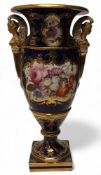 A 19th century English porcelain pedestal ovoid vase,  probably Chamberlains Worcester,  with winged