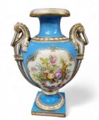A mid 19th century Coalport pedestal ovoid two handled vase, painted  by Wm. Cook, front and verso