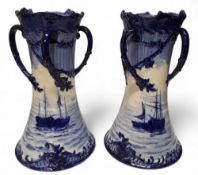A pair of Royal Crown Derby waisted cylindrical vases, painted in the manner of  W.E.J. Dean, with a