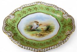 An early 20th Aynsley shaped oval dish,  painted by Micklewright, signed,  with Partridges, apple