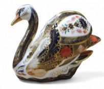 A Royal Crown Derby paperweight, Old Imari Solid Gold Band Swan, 14cm high, printed mark, gold