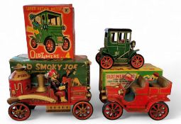 Oldtimers friction automobile, no.30, boxed;  another, no.4; Old Smokey Joe, boxed (3)