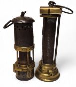 A 19th century brass Davy Lamp, the arched cover stamped with a triangle and ECC (English China