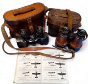 A pair of British WWI (dated 1918) No.3 MkII Prismatic binoculars with their leather case
