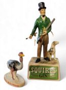 A Carlton Ware My Goodness, My Guinness ostrich, 10.5cm high, red mark;  a  Squires Gin figural