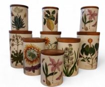 Nine graduated  Portmeirion Botanic Garden kitchen storage jars, printed marks