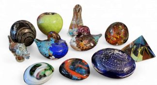 A Gozo glass paperweight, in the form of a duck, 10cm long;  another;  others, various