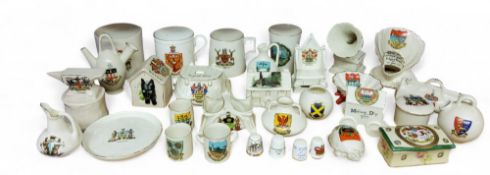 Goss and Crested Ware - a Shelley gramophone;   Carlton anvil;  coronation throne;  turtle, vases,