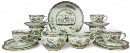 A Wedgwood Kutani Crane tea service, for six, comprising teapot, milk jug, sugar bowl, teacups,