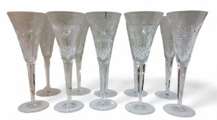A pair of tall Waterford Crystal Millennium fluted champagne glasses;  others, various patterns (