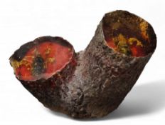 An 'amber' desk carving, set with two bugs, 10cm high