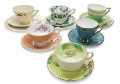 A Shelley Chippendale teacup, saucer and side plate, 13216;   others, Royal Doulton Jewel;   Mintons