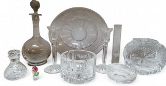A Waterford bowl, 13cm diam;  a similar pair of table candlesticks, 18cm high;  other glassware,