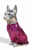 A contemporary novelty silver plated and cranberry claret jug, in the form of a French Bulldog, 21cm