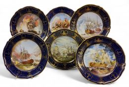 A set of six Spode Maritime England plates, No. 1 The Glorious Fist of June 1794; No. 2 The Battle