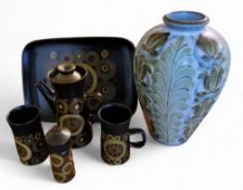 A Denby ovoid vase, designed by Glynn College, 36cm high, printed mark; Denby Arabesque coffee