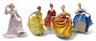 A Royal Doulton figure, Spring Song, HN3446, printed marks;  others, Summer Serenade, HN3610, Autumn