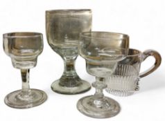An early 19th century cordial glass, ogee bowl, folded foot, 9.5cm high, c.1800;  another,