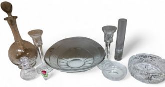 Glassware - a pair of table candlesticks, 18cm high;  other glassware, Stuart, Swarorski, etc