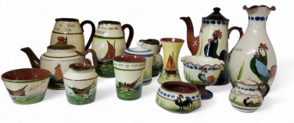 Torquay and Devon Ware - teapots, dishes, jugs, cups and saucers, painted with sailing  yachts;