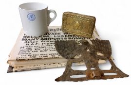 World War I British Princess Mary's Gift Tin Christmas 1914;  RAF mug; a Third Reich cast eagle;