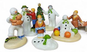 A Coalport Snowman figure, Christmas Cheer, 523;  others,  Dancing with Teddy;   The Story Ends,
