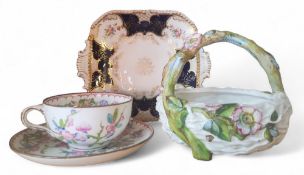 A Royal Worcester bird's nest basket, blossoming branch handle, 18cm diam, printed mark, c.1880;   a