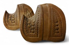 A pair of Chilean clog-shaped carved wooden stirrups, 21cm wide