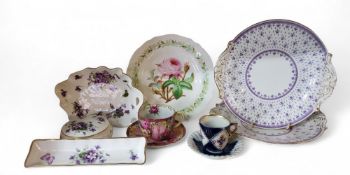 An Aynsley Wild Violets powder bowl and cover;  a similar dish;   Hammersley Victorian Violets two