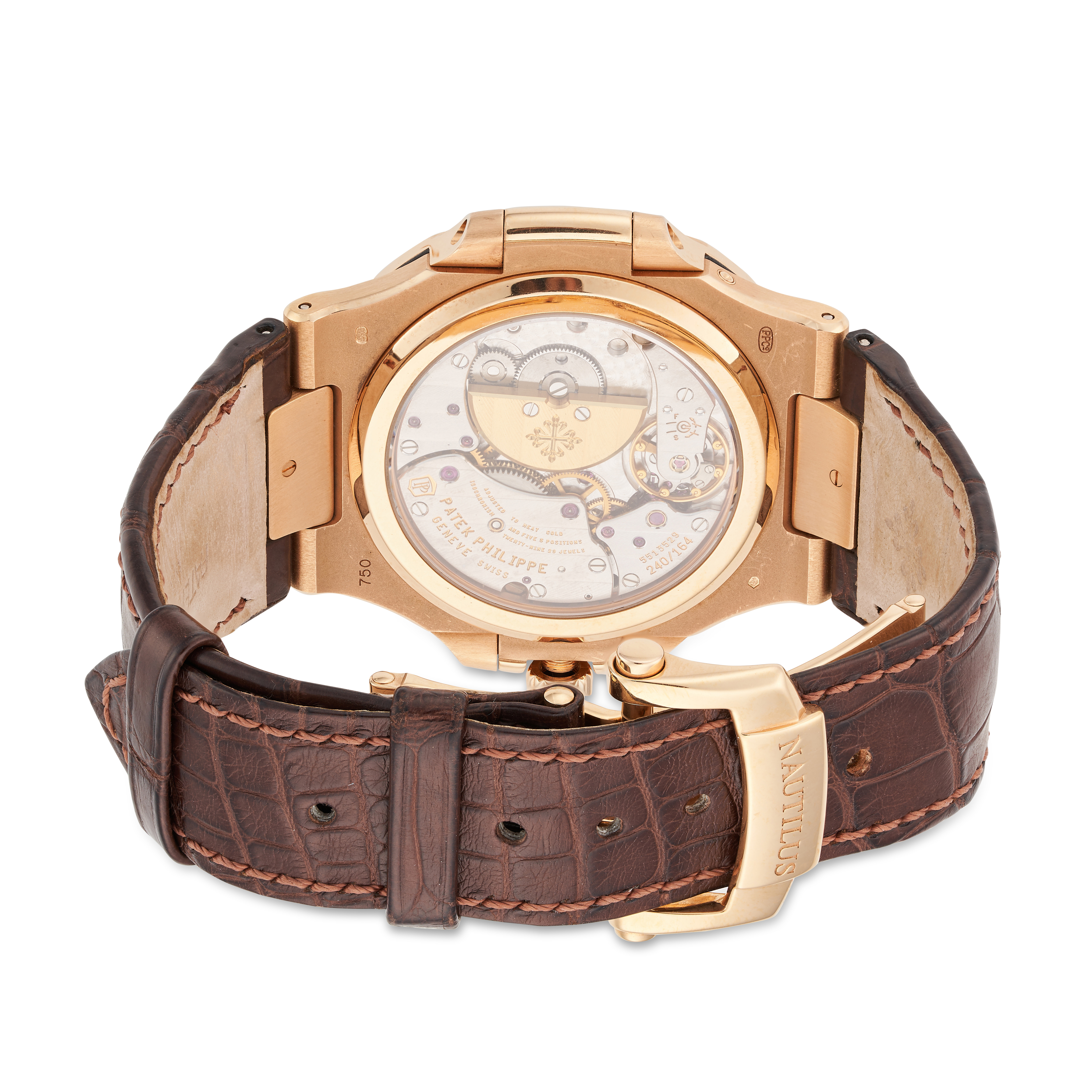 PATEK PHILIPPE - A NAUTILUS 18CT ROSE GOLD WRISTWATCH WITH POWER RESERVE, MOON PHASE, AND DATE, r... - Image 4 of 7