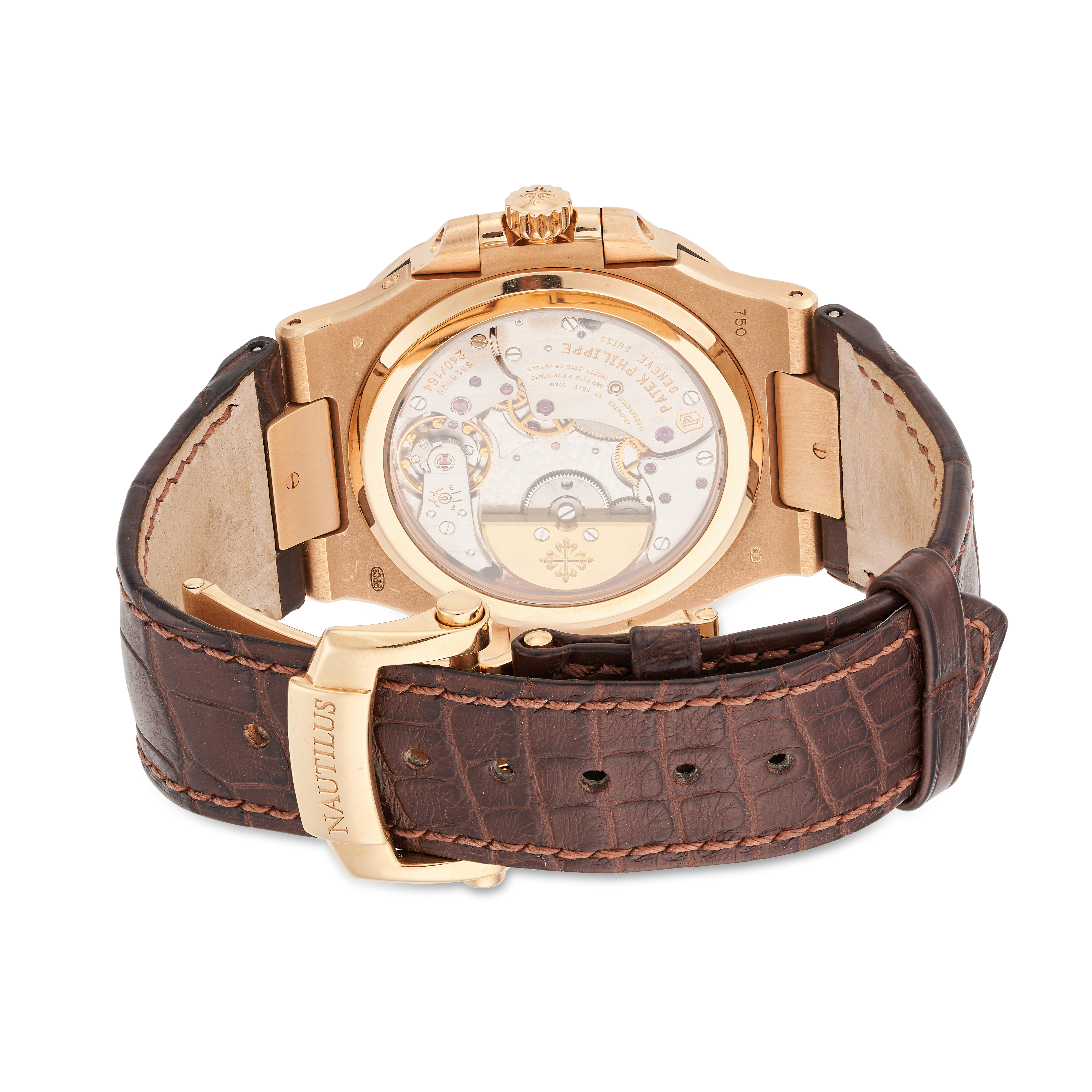 PATEK PHILIPPE - A NAUTILUS 18CT ROSE GOLD WRISTWATCH WITH POWER RESERVE, MOON PHASE, AND DATE, r... - Image 3 of 7