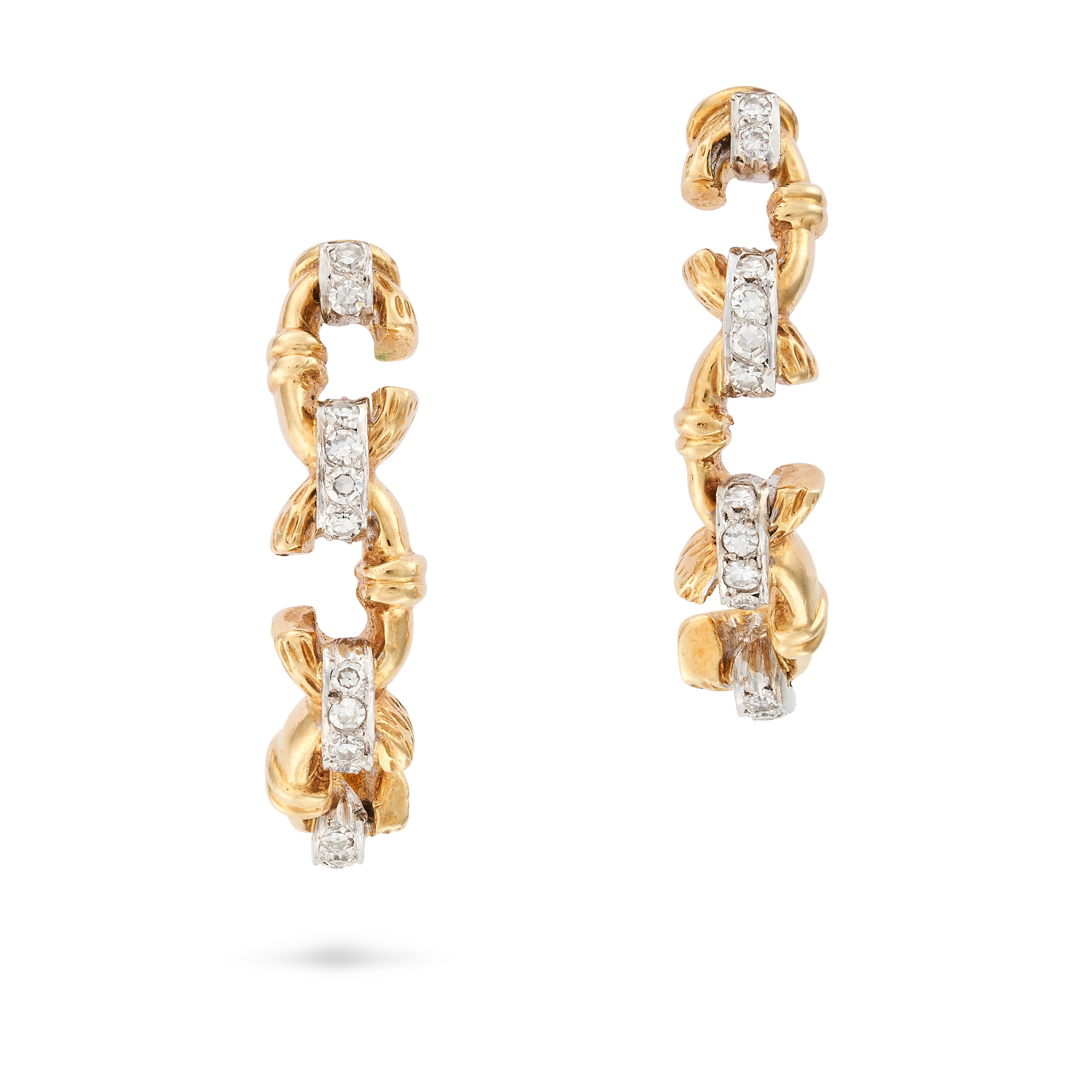 KUTCHINSKY, A PAIR OF VINTAGE MODERNIST DIAMOND HOOP EARRINGS, 1976 in yellow gold, each hoop des...