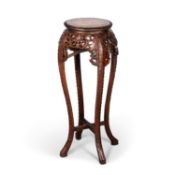 A CHINESE MARBLE-INSET HARDWOOD JARDINIÈRE STAND, 19TH CENTURY