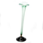 A TALL ART NOUVEAU GREEN GLASS VASE