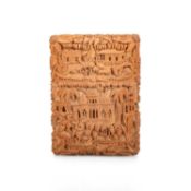 A LARGE INDIAN CARVED SANDALWOOD CARD CASE, 19TH CENTURY