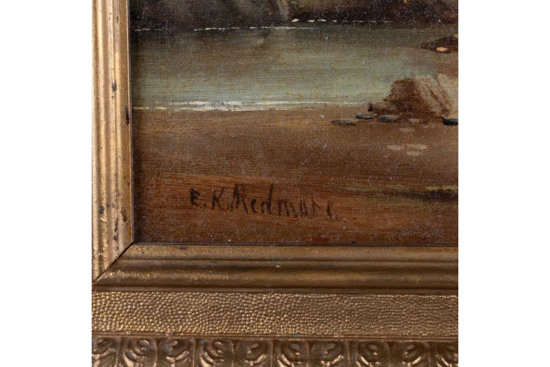 E.K REDMORE (1860-1941) PAIR OF COASTAL SCENES WITH SHIPS AND FIGURES - Image 4 of 4