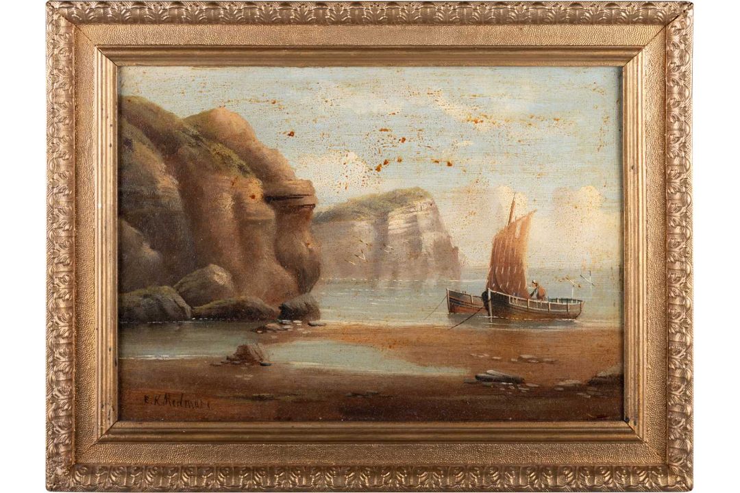 E.K REDMORE (1860-1941) PAIR OF COASTAL SCENES WITH SHIPS AND FIGURES - Image 3 of 4