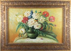 P. KELLAND (MODERN) LARGE STILL LIFE OF FLOWERS IN A VASE