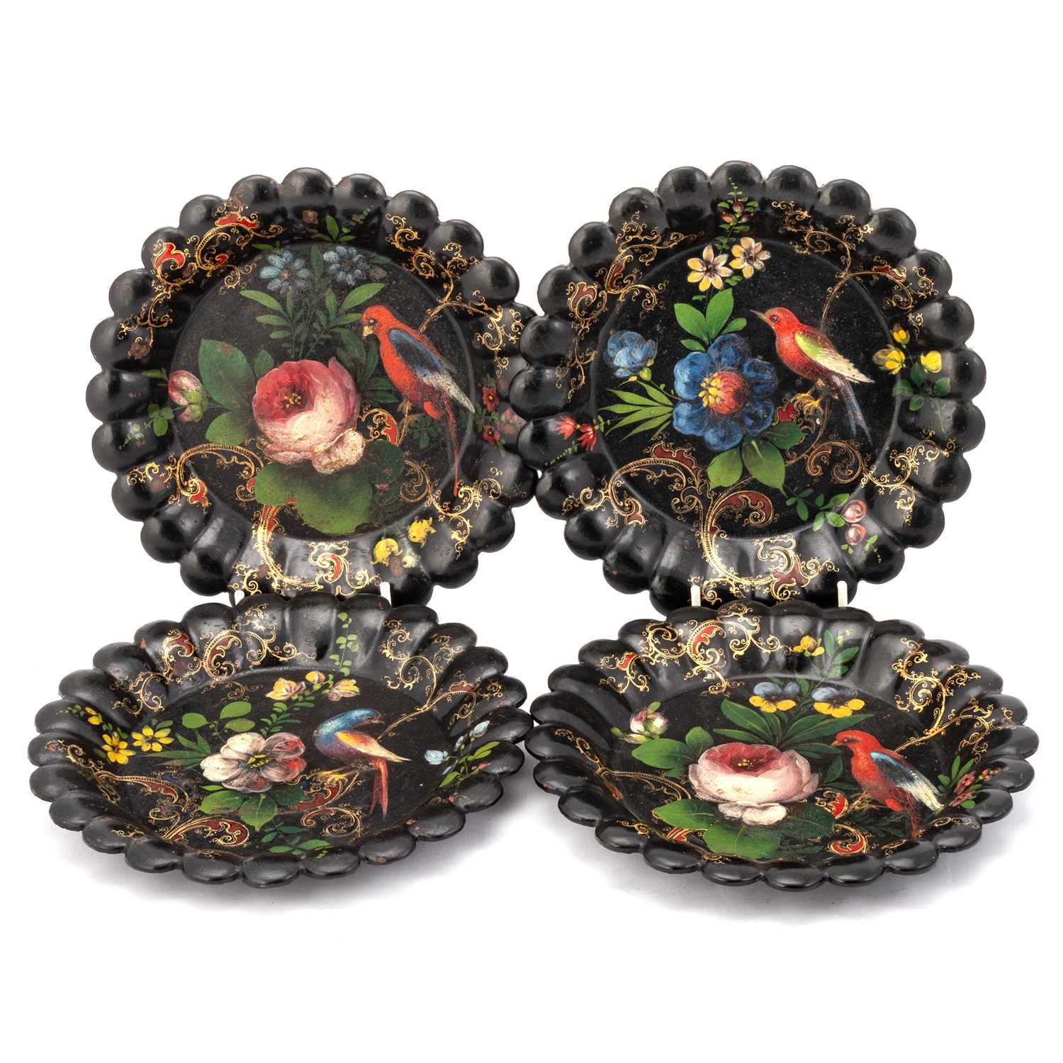 A SET OF FOUR VICTORIAN PAPIER-MÂCHÉ DISHES