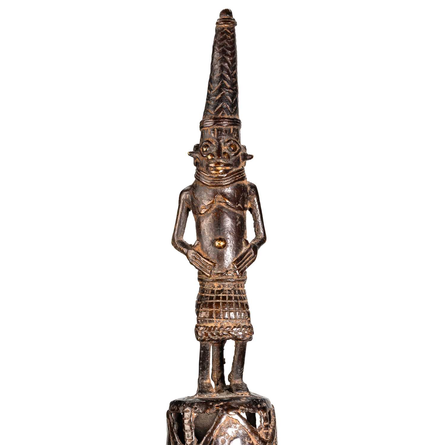 A PAIR OF BENIN BRONZE ALTAR HEADS - Image 4 of 13