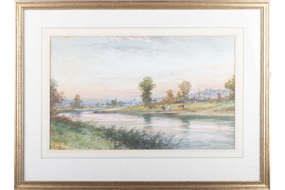 GEORGE HENRY JENKINS (1843-1914) RIVER LANDSCAPE WITH CITY BEYOND, POSSIBLY BRISTOL - Image 2 of 3