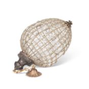 AN EARLY 20TH CENTURY LUSTRE-DROP AND BEADED GLASS PENDANT CEILING LIGHT