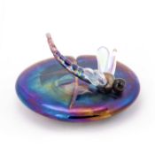 A LAZLO IRIDESCENT GLASS PAPERWEIGHT