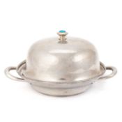 A LIBERTY & CO TUDRIC PEWTER AND ENAMEL VEGETABLE DISH AND COVER