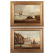 E.K REDMORE (1860-1941) PAIR OF COASTAL SCENES WITH SHIPS AND FIGURES