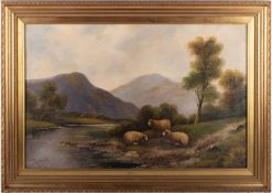 EARLY 20TH CENTURY ENGLISH SCHOOL SHEEP IN A LANDSCAPE