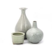 A CHINESE GE-TYPE VASE, YUHUCHUNPING; A SMALL CHINESE CELADON CENSER AND A CHINESE CELADON VASE
