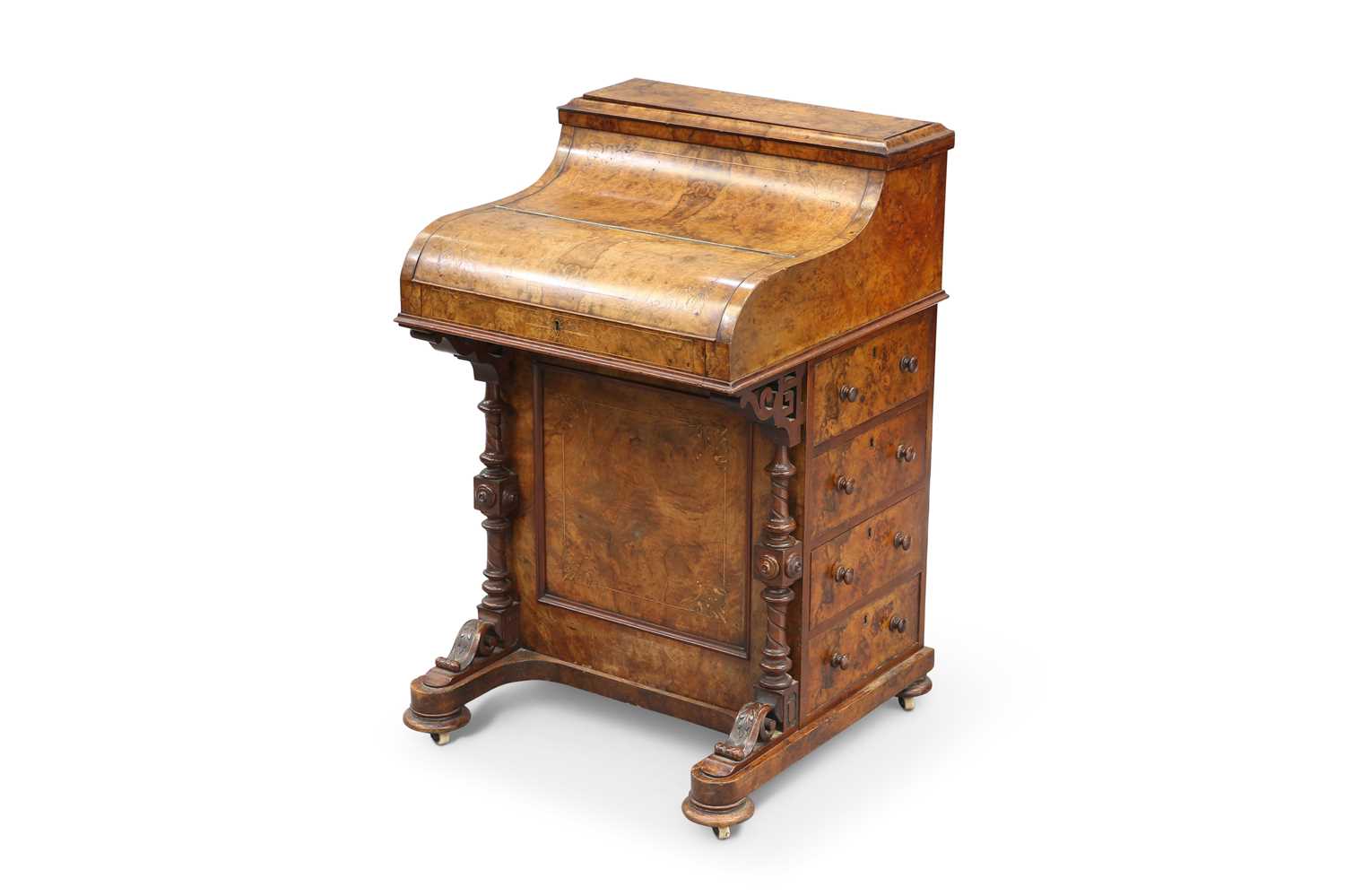 A VICTORIAN INLAID BURR WALNUT DAVENPORT - Image 2 of 4