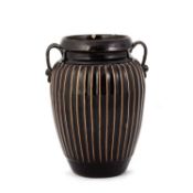 A CHINESE CIZHOU BLACK-GLAZED RIBBED VASE