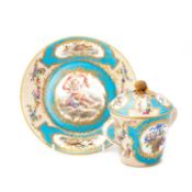 A SÈVRES STYLE TREMBLEUSE CUP, COVER AND STAND, 19TH CENTURY
